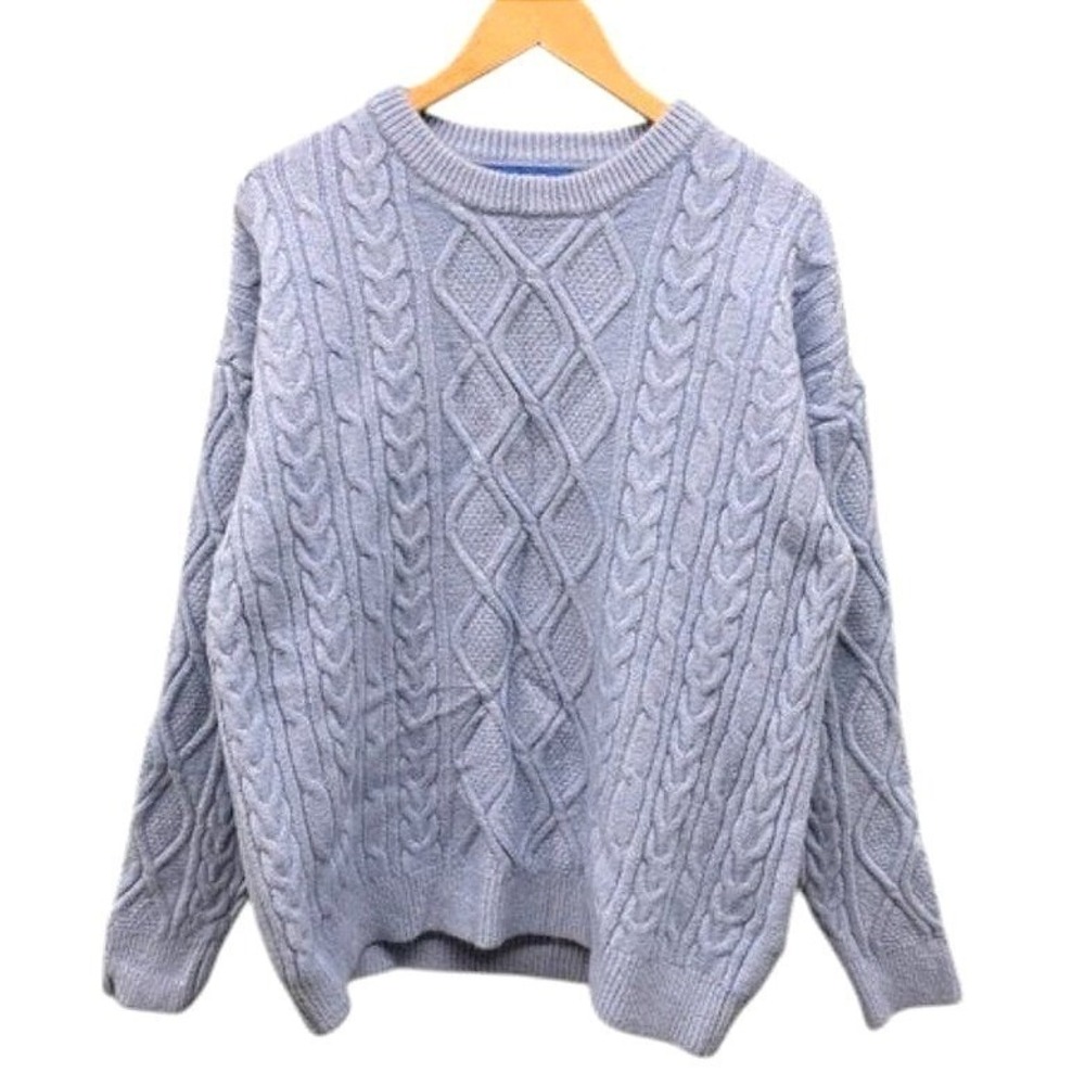 Aelfric Eden Cable Knit Crewneck Sweater Mens XS Light Blue Streetwear Chunky